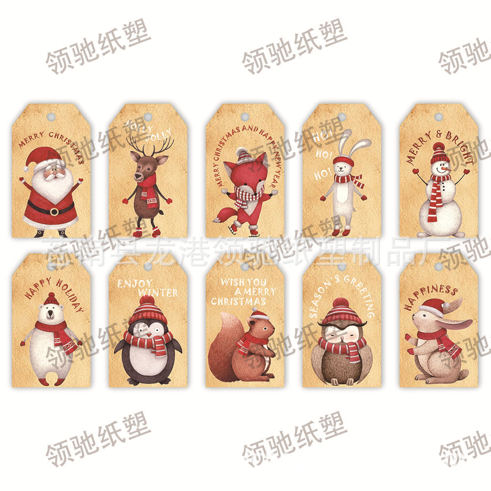 复古圣诞快乐动物套装标签牛皮纸吊牌贺卡新款礼物包装装饰卡片