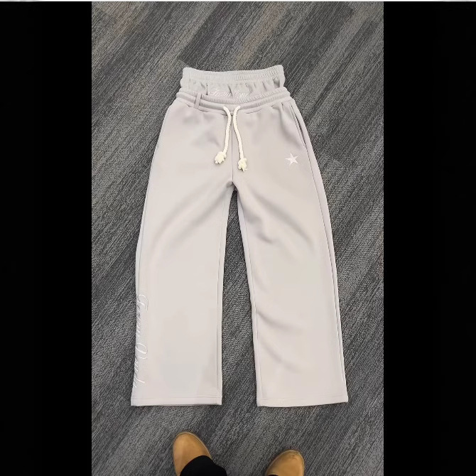 Cross-border European and American Double Waist Sweatpants Men's and Women's Trendy Brand High Street Pants Fake Two-piece Pants Loose Drawstring Wide-leg Pants Cross-border European and American Double Waist Sweatpants Men's and Women's Trendy Brand High Street Pants Fake Two-piece Pants Loose Drawstring Wide-leg Pants