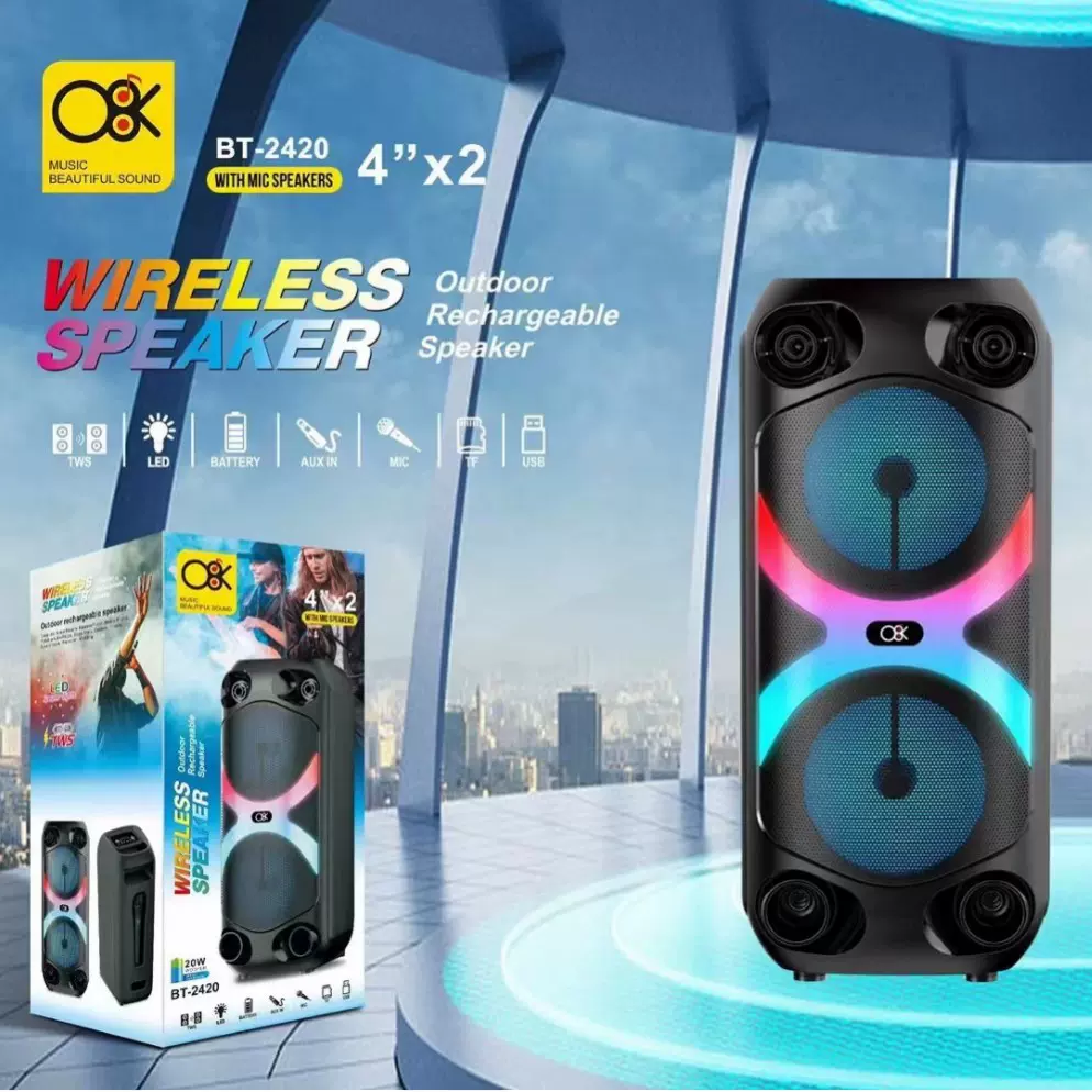 跨境新款4寸双喇叭BT-2421 蓝牙音箱RGB闪灯无线蓝牙炫彩K歌音响