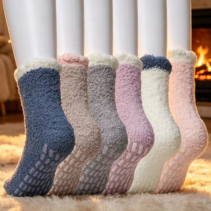 Women's Slippers, Non-Slip Home Grip, Women's Plush Coral Velvet Socks, Floor Socks, Cross-Border Amazon Sleeping Socks