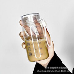 德寅高硼硅牛奶杯玻璃学生可微波豆浆杯子家用带盖刻度杯密封水瓶