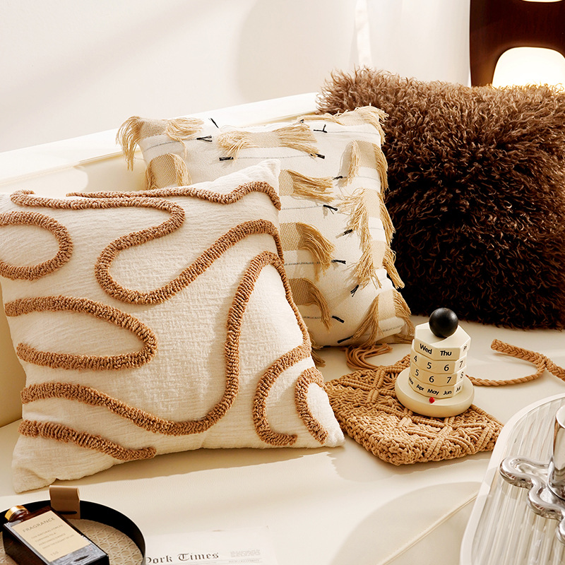 Almohada marrón cálida de viento silencioso nórdico interior textura sofá de sala de estar almohada ventana salediza cojín dormitorio funda de almohada de cabecera