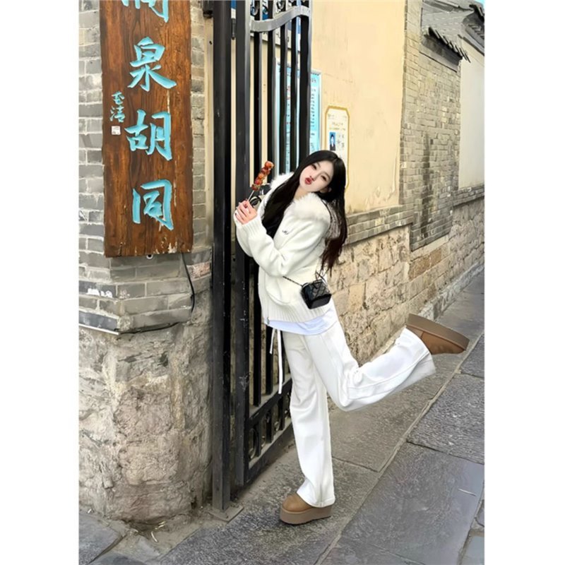 韩版慵懒风减龄软糯温柔连帽毛领针织衫女秋冬新款休闲百搭毛衣潮|undefined