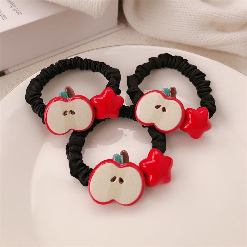 Nuevo anillo de cabello de manzana roja estrella ins simple blanco de la niña intestino delgado cuerda de cabello de cola de caballo correa de correa cabeza adornos de cabello