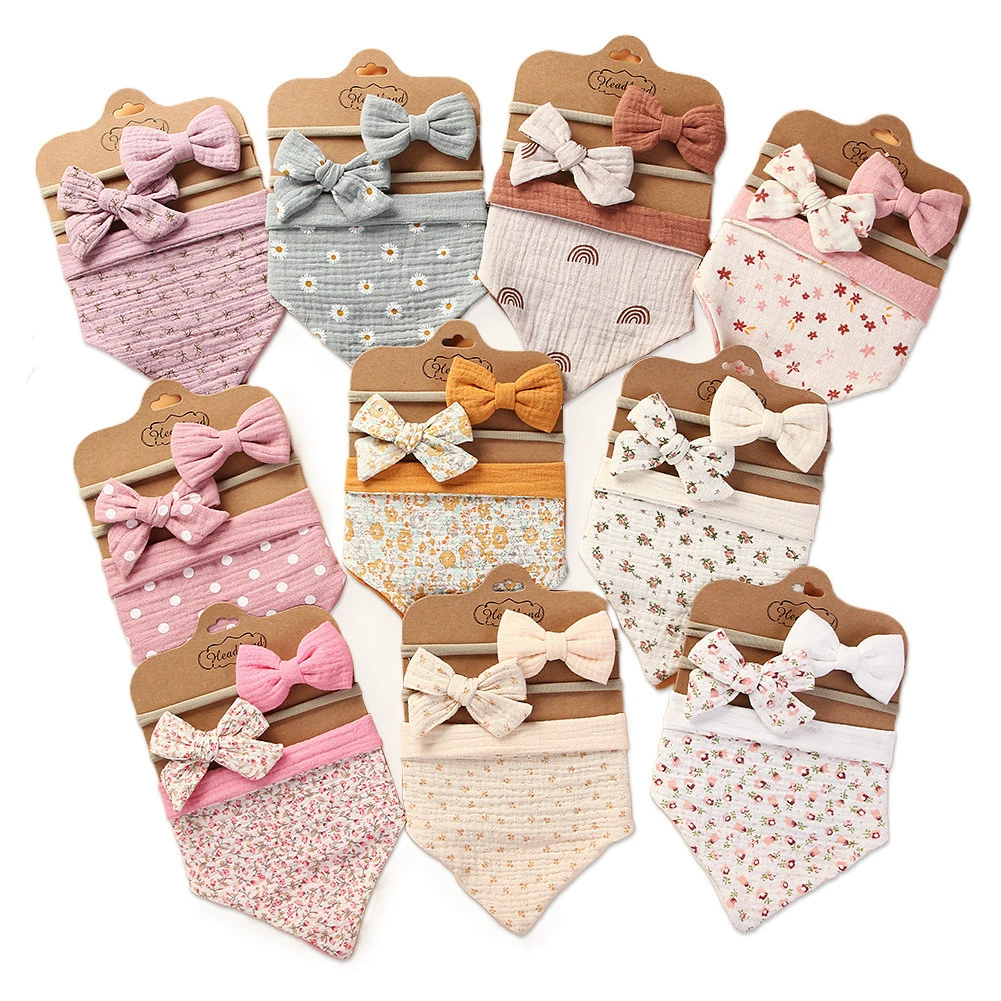 Children's scarf, double-sided headband with bow, eating bib, set