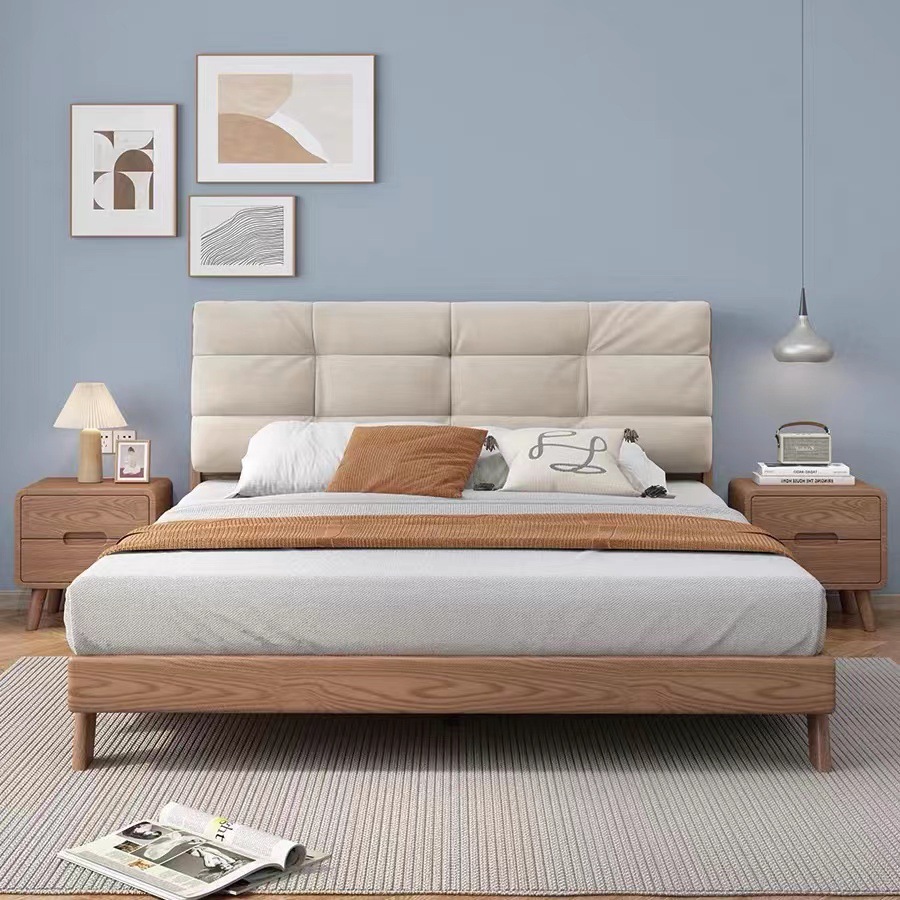 Japanese solid wood bed modern minimalist cloud bed ash wood 1.8-meter double bed master bedroom 1.5-meter single solid wood style