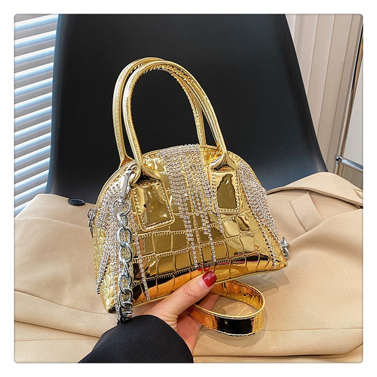 Women's Pu Leather Solid Color Streetwear Rhinestone Tassel Shell Zipper Dome Bag display picture 14