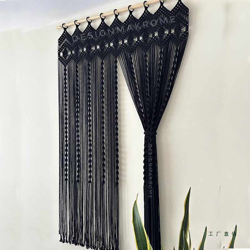 Wabi-Sabi Style Door Curtain Pendant Tapestry Black and White Simple Japanese Handmade Rope Weaving Living Room Entrance Partition Decorative Curtain
