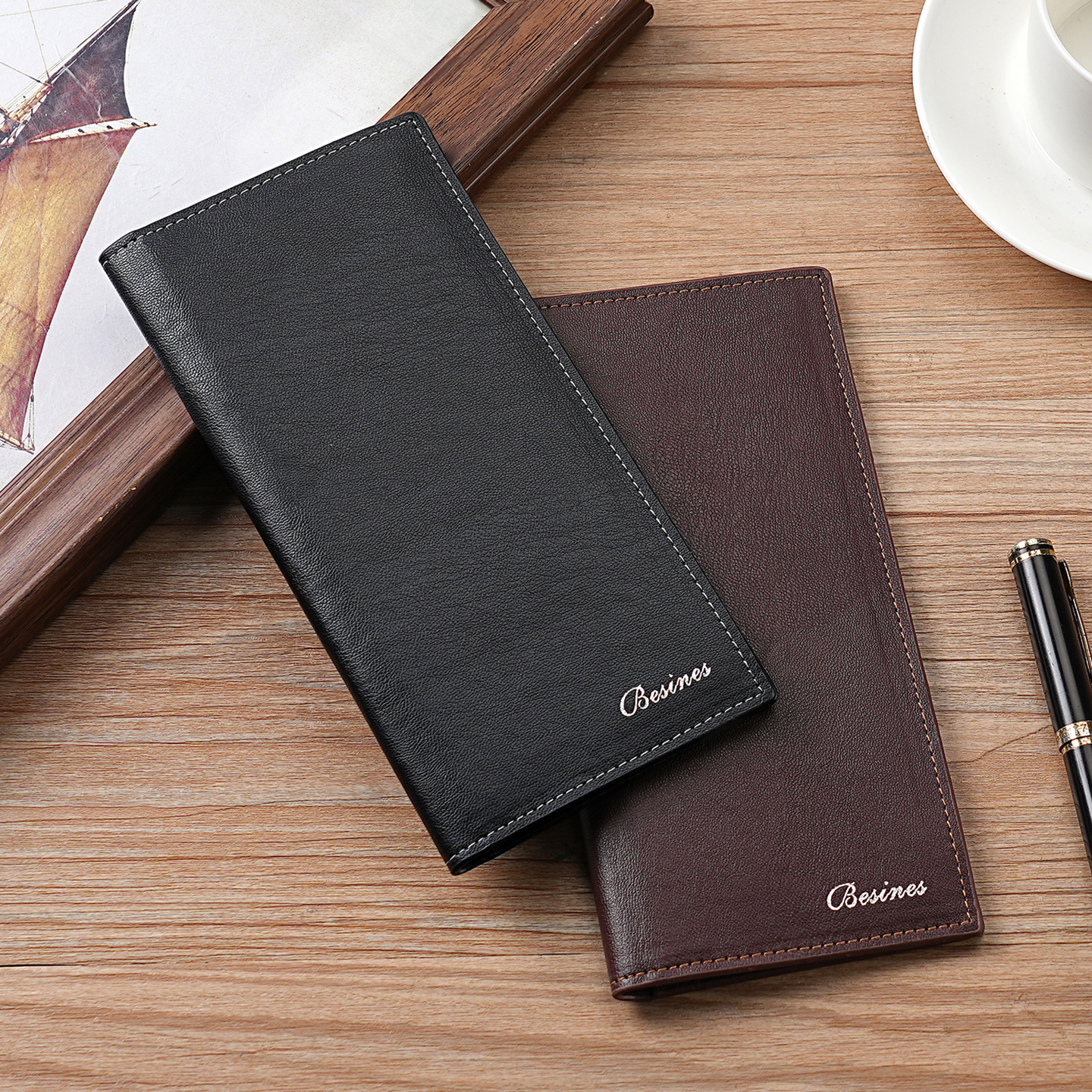 Cartera de hombre de negocios larga 2025 nueva billetera de cuero de cera de aceite retro billetera de gran capacidad transfronteriza fina al por mayor