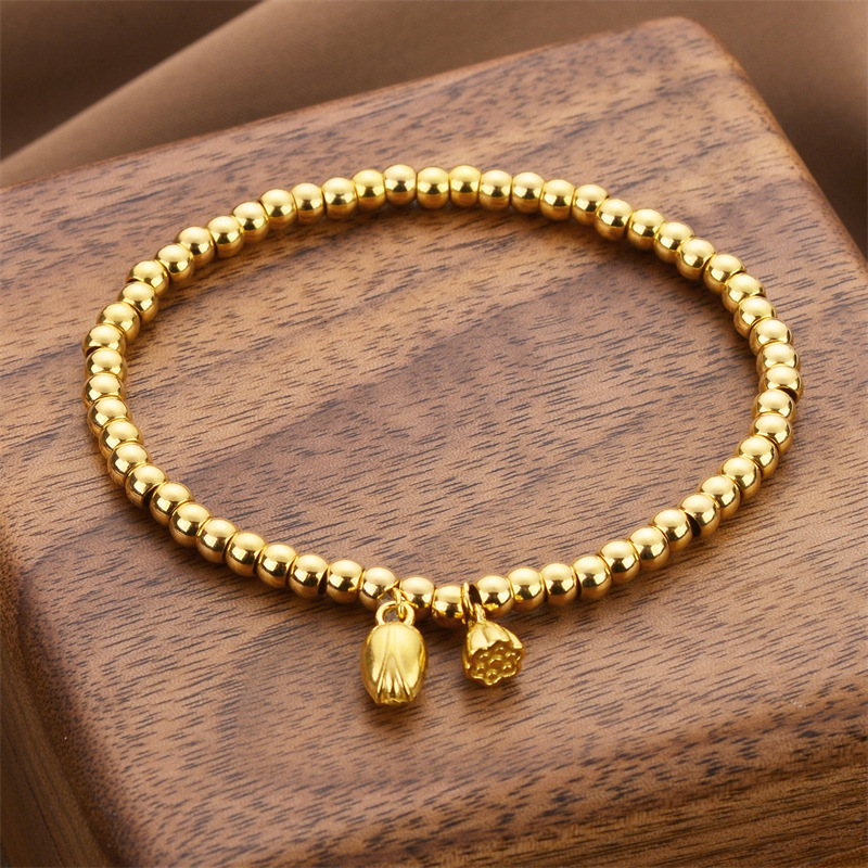 Internet celebrity same style two world Huan Lotus bracelet ancient heritage Lotus elastic bracelet titanium steel non-fading beads jewelry