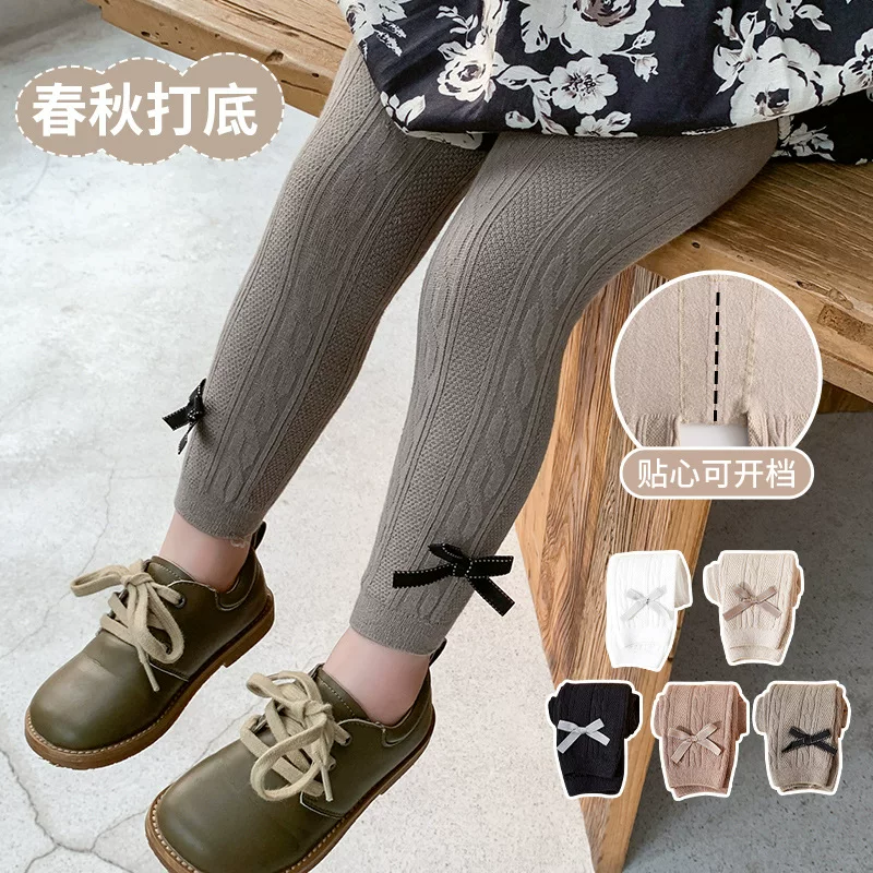 Leggings girl's, thin trousers, children's tights with bow