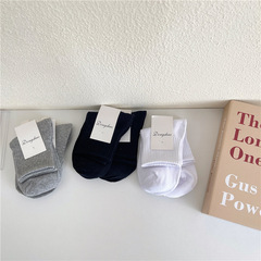 Black and White Solid Color Famous Couple Sports Student Cotton Socks for Men and Women Knee-High Socks Trendy Ins Korean Japanese Style