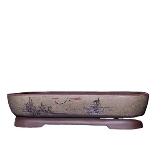 Shangshui stone base purple sand rectangular bonsai flower pot non-porous basin underwater rockery landscaping basin ceramic water-absorbent stone basin