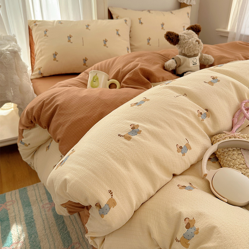 Cama de algodón de cuatro piezas A clase madre y bebé dormir desnudo pro piel sábanas de cama de algodón puro Kasa dormitorio dibujos animados lindos tres piezas 4