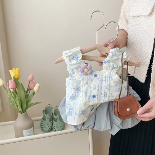 Girls summer suit Korean style small children fashionable floral suspender top baby girl summer dress bud pants two-piece set