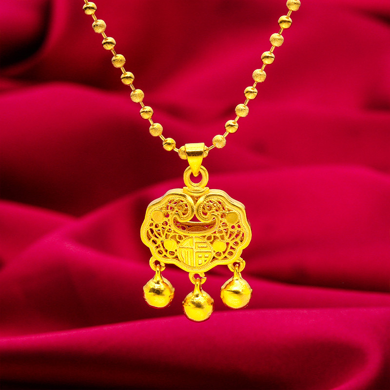 Jóias unissex Moda ouro longa vida bloqueio oco sino pingente areia ouro luz areia colar_voghion.com