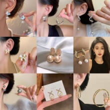 韩系爆款微镶锆石蝴蝶结耳环小众设计高级感简约素圈几何珍珠耳环