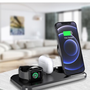 Cross-border mobile phone three-in-one wireless charger mobile phone accessories, fast charging bottom seat mobile phone bracket