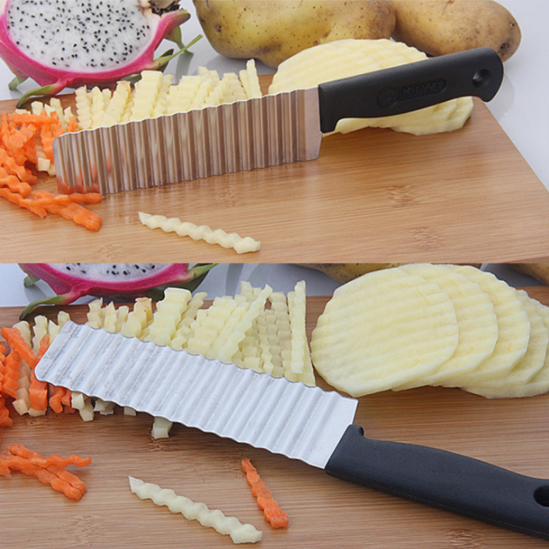 In-Stock French-Style Plastic Handle French Fry Wavy Knife Multifunctional Vegetable Cutter Stainless Steel Serrated Potato Slicer
