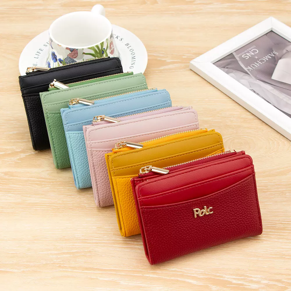韩版女士钱包 短款PU皮质感多色多卡位卡包拉链零钱包多功能卡包