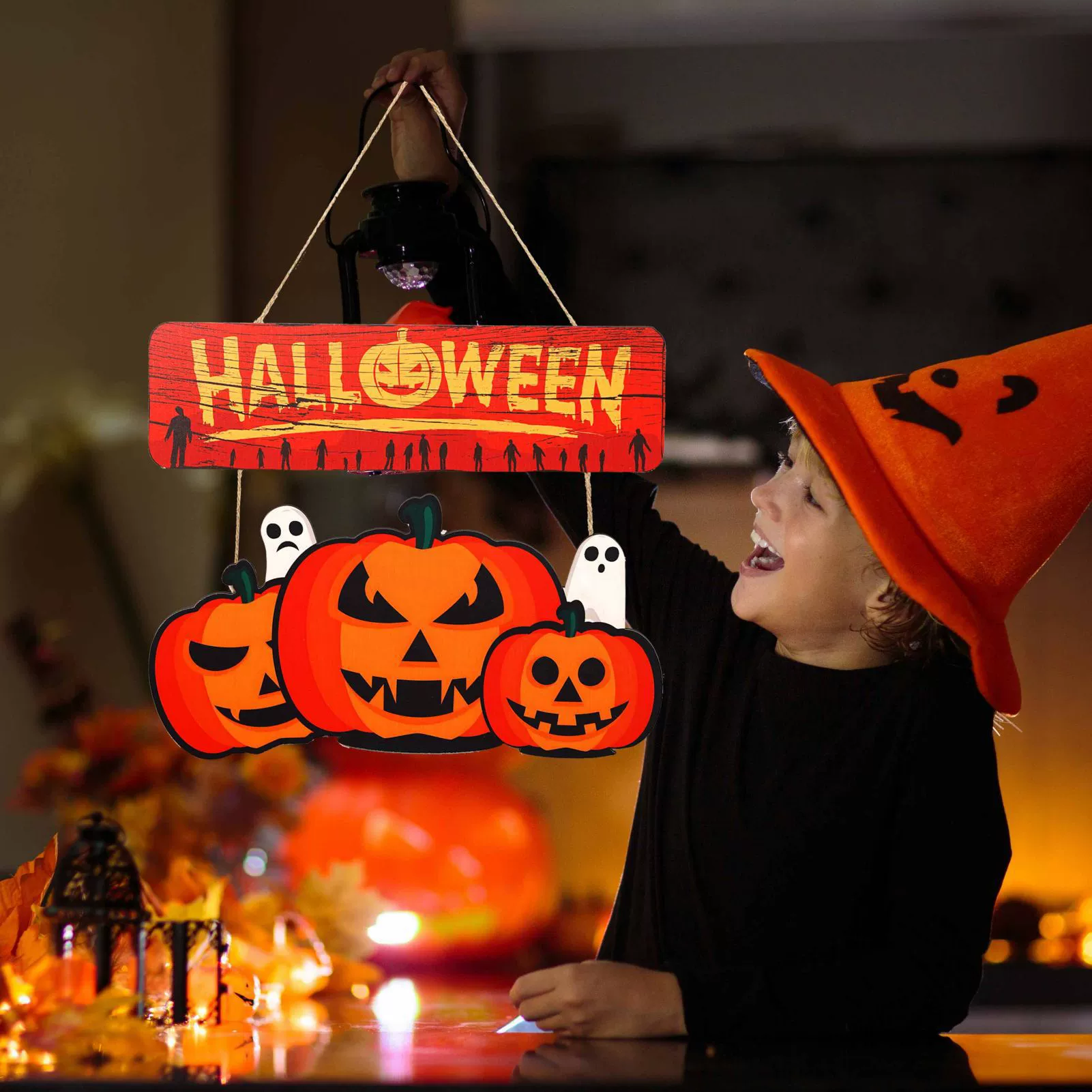 Деревянное подвесное украшение на Хэллоуин, раскрашенная большая тыквенная голова, подвесной реквизит для вечеринки, атмосфера призрака, трансграничная оптовая продажа