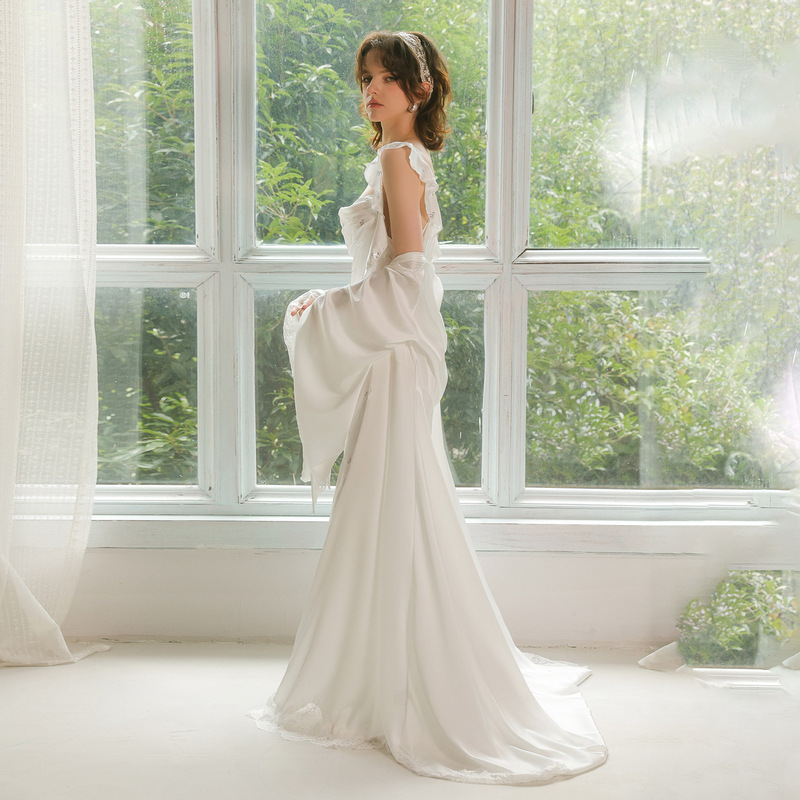 Bridal Dressing Gown Set Satin Lace Patchwork Slip Dress with Large Flared Sleeves 941+1113 Summer Sleepwear Bridal Dressing Gown Set Satin Lace Patchwork Slip Dress with Large Flared Sleeves 941+1113 Summer Sleepwear