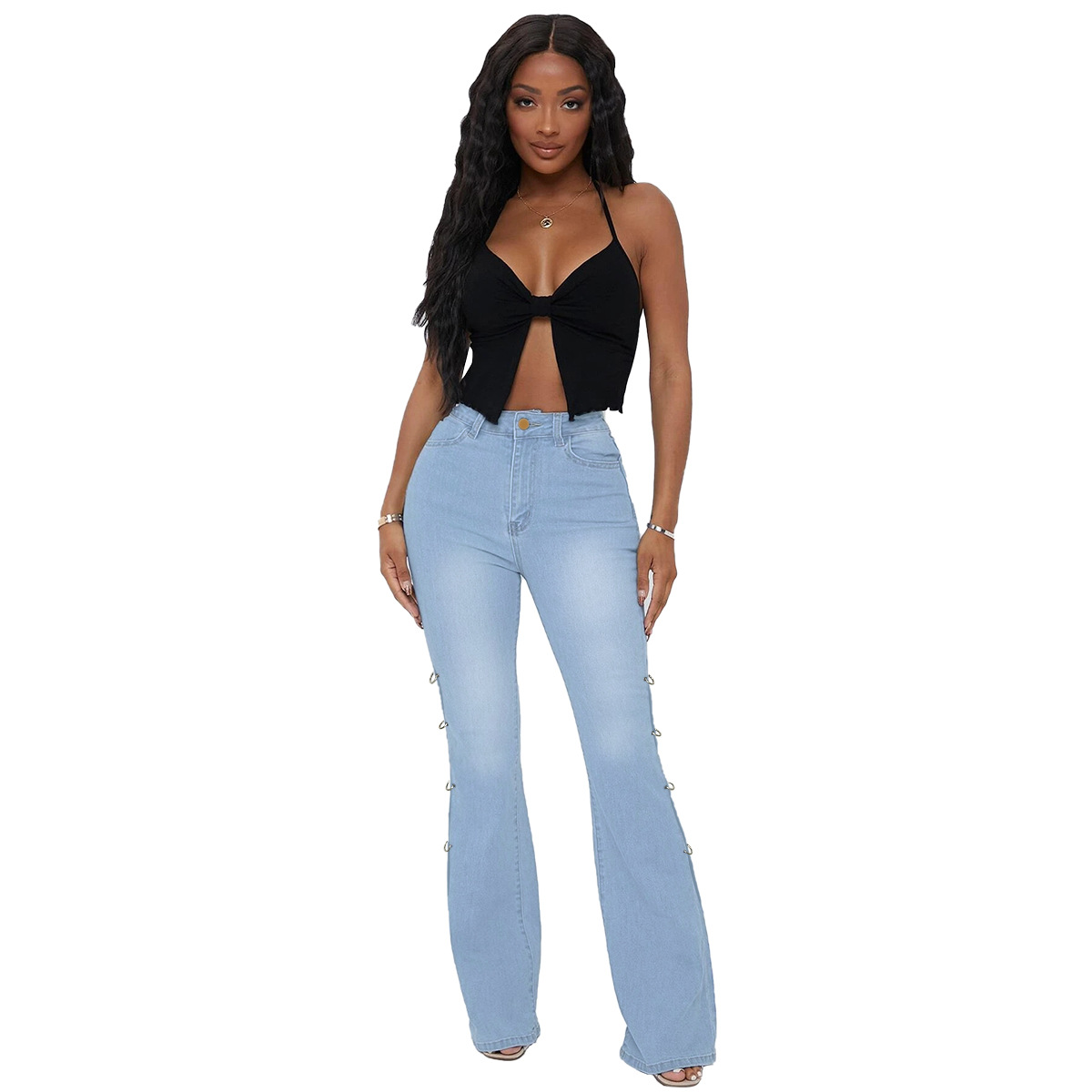 metal ring decorative ripped jeans nihaostyles clothing wholesale NSWL85329