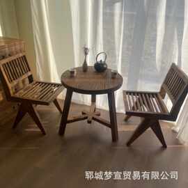复古老榆木茶桌禅意阳台办公桌椅靠背休闲餐椅实木圈椅组合咖啡桌