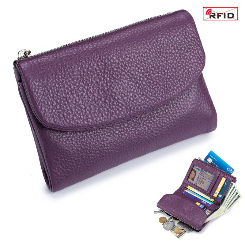 本革ショートウォレット RFID ファッション ソフトレザー質感 ハンドバッグ 女性用 大容量収納バッグ 一層牛革財布|undefined