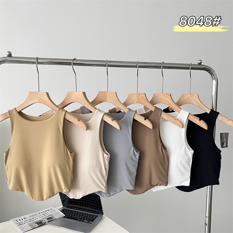 Spicy Camisole Women's Bracket Pad Spring and Summer Wear Ice Silk Irregular Short Sleeveless Base Vest