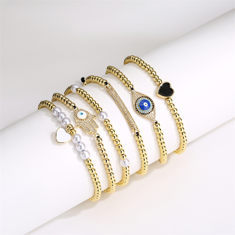 copper woven adjustable bracelet with zircon heart shaped
