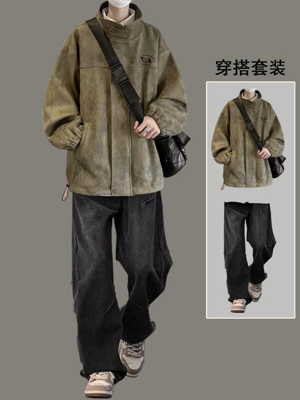 麂皮绒翻领夹克外套男士春秋季2025新款潮牌男生美式休闲男装|undefined