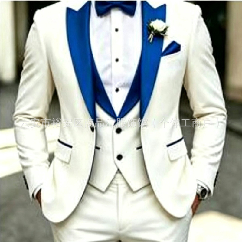 Cross-border export three-piece suit, men's suit set, Amazon supplier, high-end design, color-blocked formal wear, groomsmen's suit