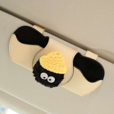 Sunglasses Clip Car Storage Box – Car Glasses Clip/Bill Clip - yellow-hat-briquettes-magnetic-glasses-case-off-white
