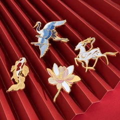 吉祥如意仙鶴金屬烤漆胸針 中國風高檔徽章男女個性百搭配飾