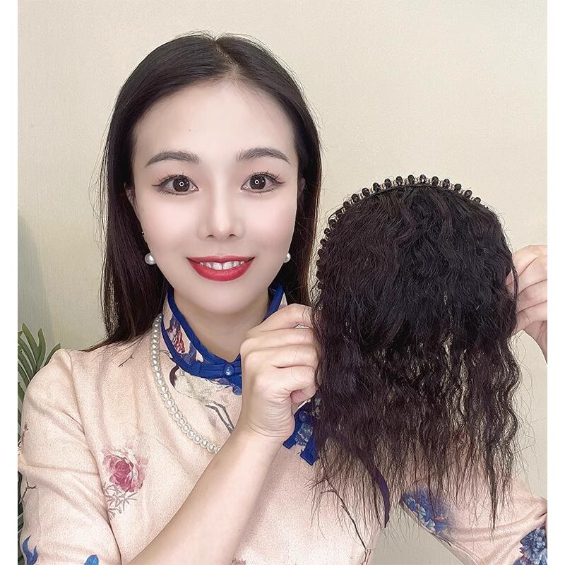 Wig Women's Bangs Rhinestone Hairband Corn Whare Integrated Full Real Hair Covering White Hair Beaded Hairband Repair Block