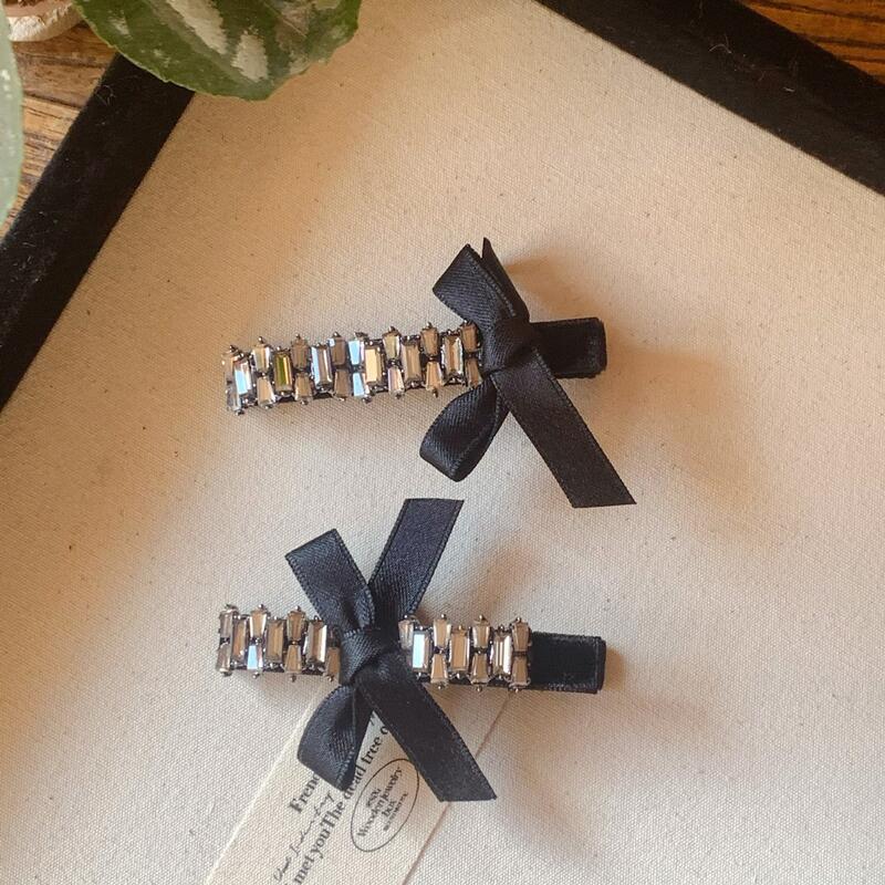 Korean Dongdaemun light luxury high-end design water diamond bow hair clip duck bill side fringe clip hair accessory