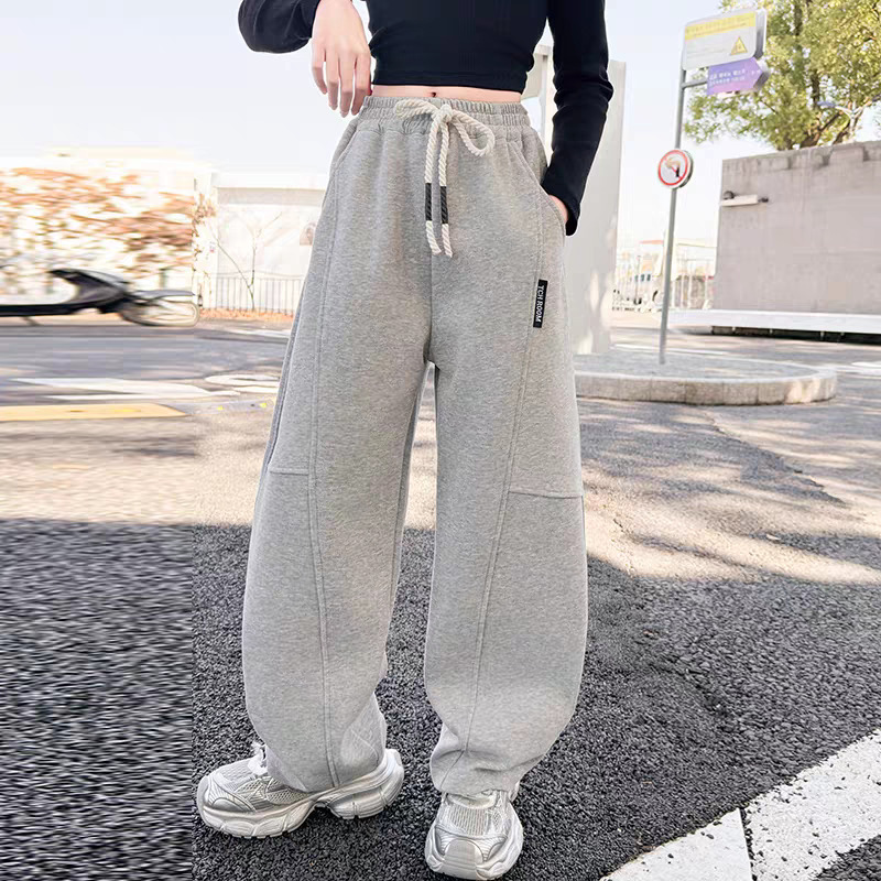 女童洋气裤子春秋季新款韩版时尚宽松百搭显瘦休闲运动阔腿直筒裤|undefined