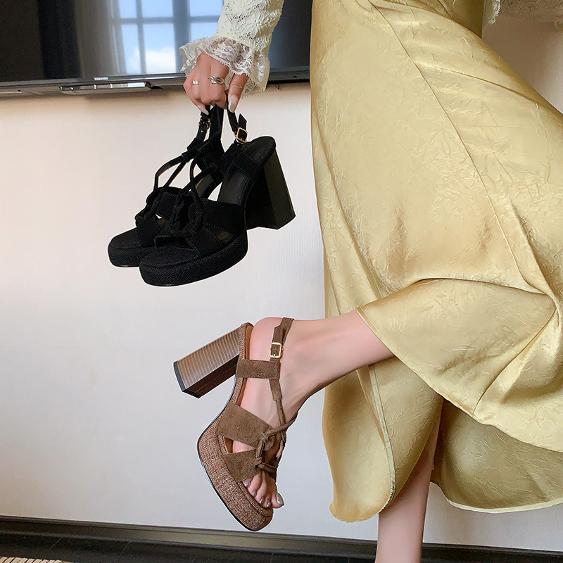 10cm Ultra-High Heel Thick-Soled Comfortable Open-Toe Sandals 2025 Summer New Style Celebrity Elegant Round-Toe Thick-Heeled Fashion Shoes