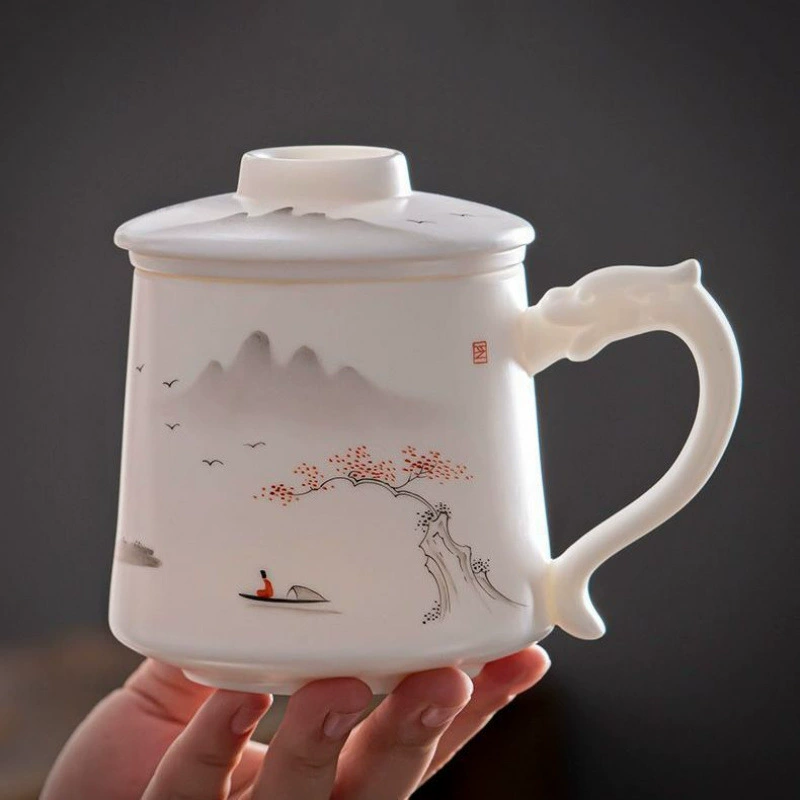 Высококачественная белая фарфоровая чашка чая отделяет офисную чашку с водой с крышкой фильтр чайная чашка большой емкости подарочная коробка