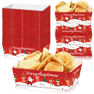 Cross-Border New Product 20 Pieces Christmas Food Tray Wedding Candy Box Christmas Party Snack Disposable Paper Tray