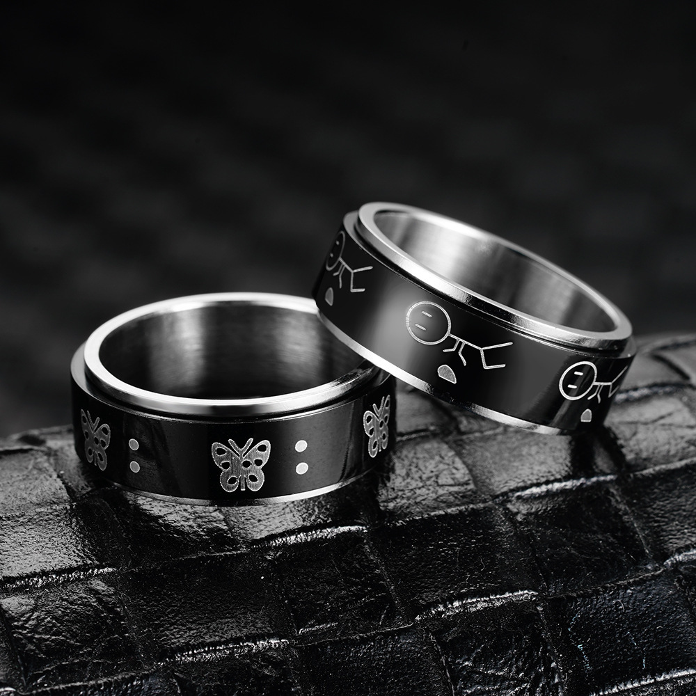 Fashion Cross Butterfly Skull Titanium Steel Rings 1 Piece