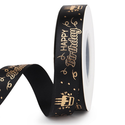 Cinta de 2 cm con estampado 3D de feliz cumpleaños en lámina dorada, en stock, para decoración de pasteles, accesorios de embalaje al por mayor