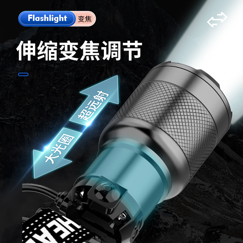 Nueva linterna láser eléctrica de tipo C de carga rápida de largo tiro telescópico zoom linterna acampar al aire libre linterna de luz fuerte