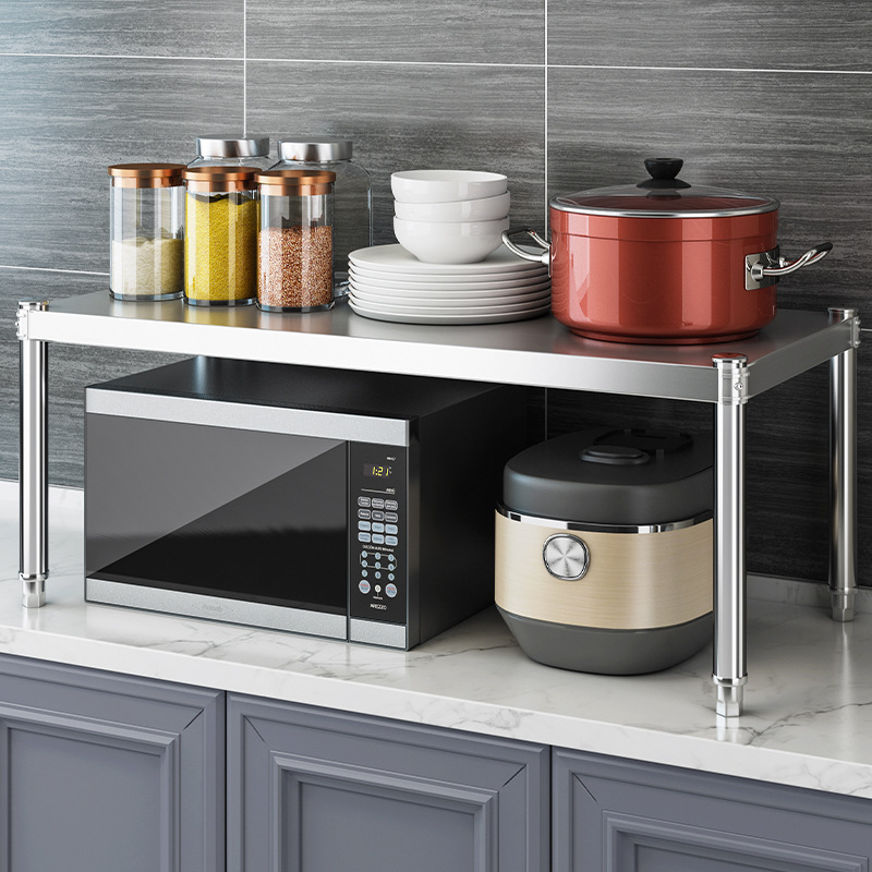 Tabletop shelf layer kitchen storage rack stainless steel microwave home desktop seasoning pot single layer stove stand