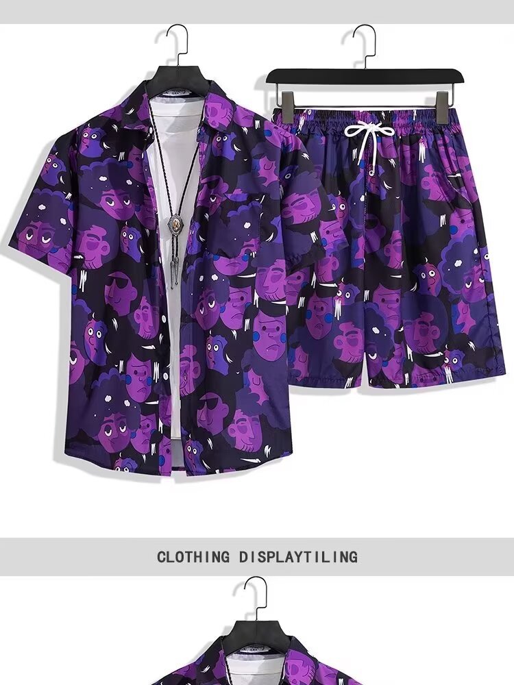 Ensemble chemise et short de plage hawaïen – Tenue décontractée florale pour homme/couple tropical (M-3XL) – Vêtements de vacances d'été légers et respirants_voghion.com