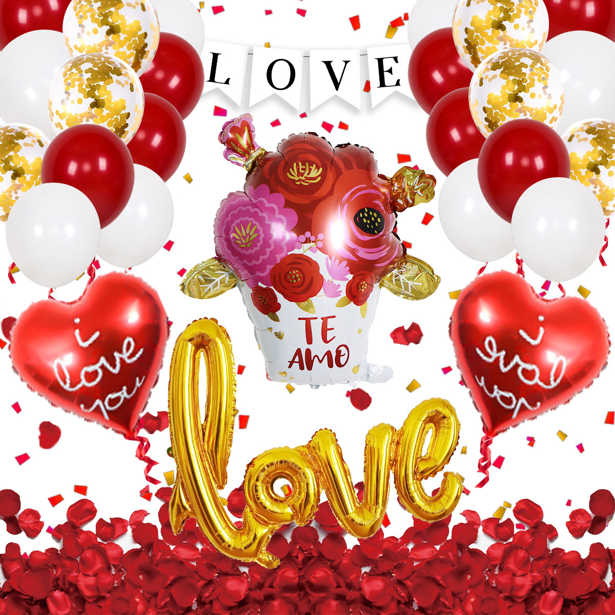 Transfronterizo de una sola pieza amor boda amor habitación espiral de aluminio película de látex globo decoración Día de San Valentín globo confesión