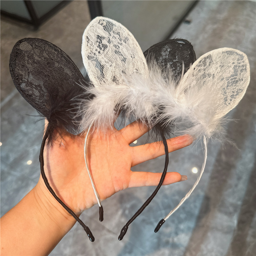 80g Weight Hair Band Hair Accessories Type 1 Piece Quantity Holiday, Stage Occasion Lace Material Bunny Ears, Cat Ear Pattern All Seasons Season Women's Gender Cute, Simple Style Style Cute Simple Style Women's Bunny Ears Cat Ear Lace Hair Band 2
