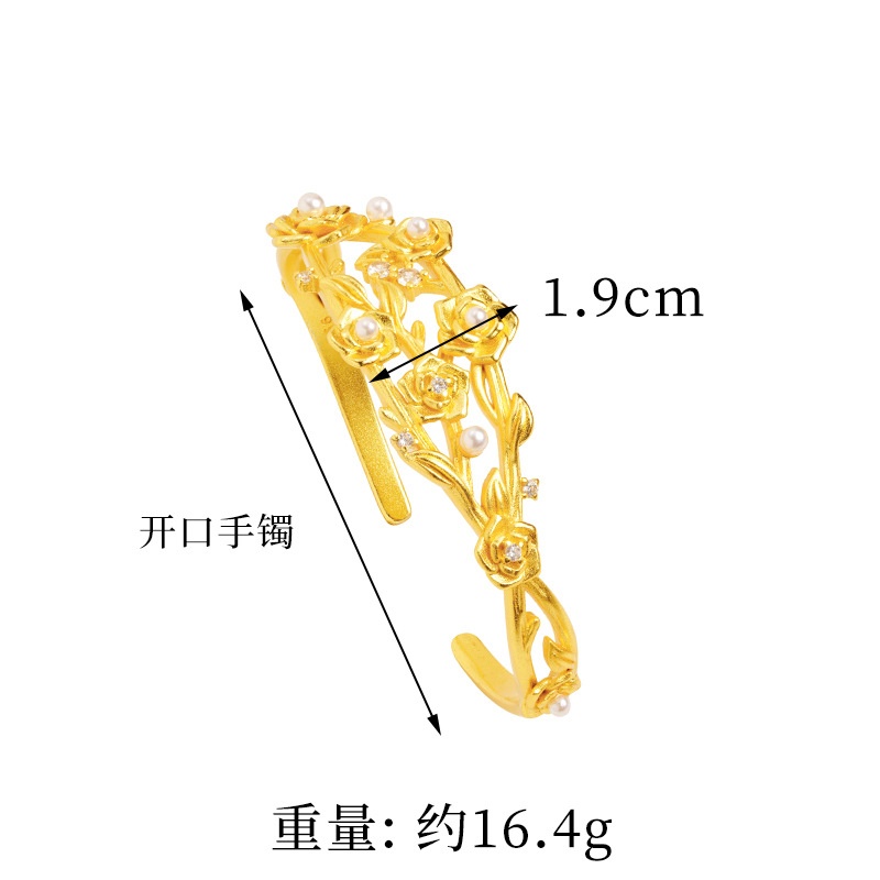 Nuevo brazalete de oro de arena vietnamita nicho de alto nivel flor imitación de perla brazalete de apertura de moda no se desvanece joyería