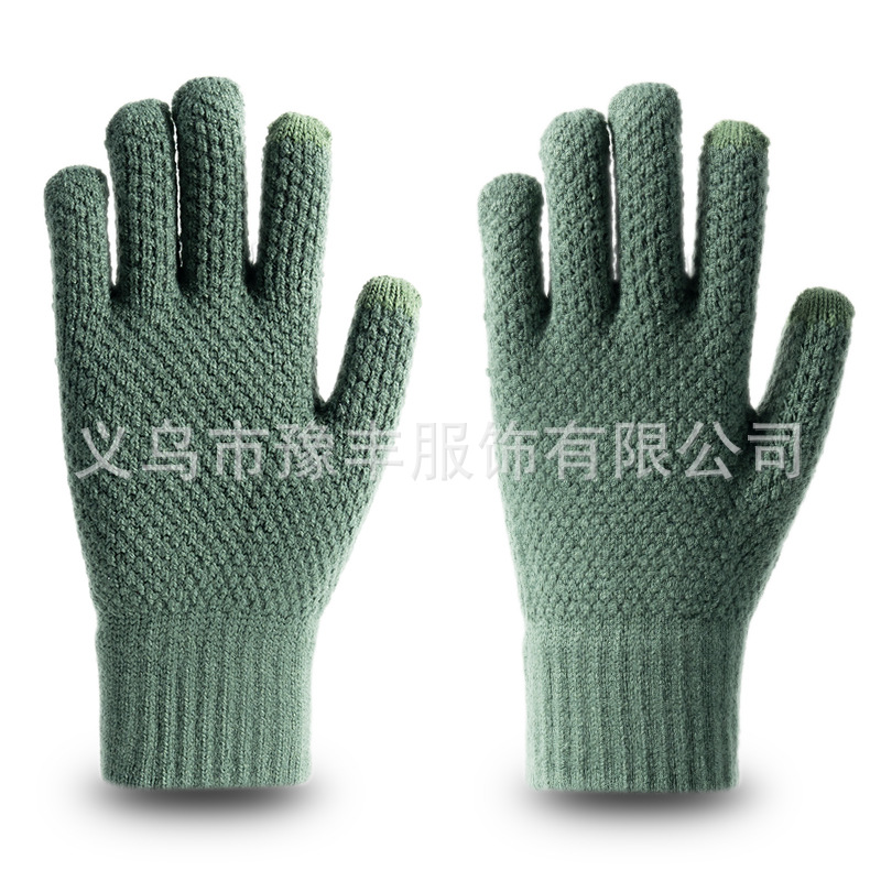 Venta al por mayor de punto guantes de lana de invierno cálido estilo coreano etiquetado engrosado guantes de pantalla táctil forrada de lana Nuevo más tamaño